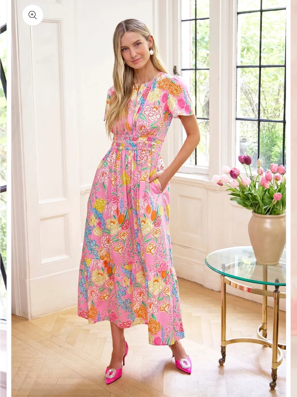 Sheridan French Eloise V Neck Flutter Sleeve Maxi Dress in Floral NWT